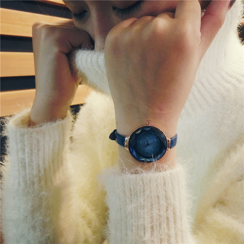 韓國精致手表女生高中學生簡約韓版星空復古休閑水鉆小巧石英腕表