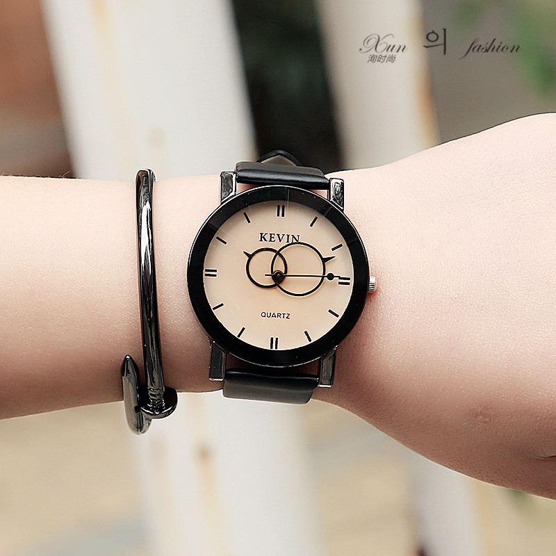 韓版時尚潮流轉盤復古情侶表一對簡約手表創意女學生皮帶石英手表