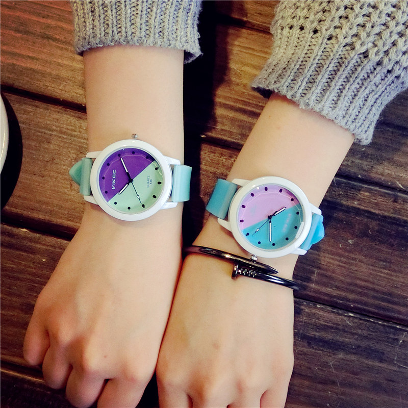 韓國學生女生女表韓版簡約原宿中學生潮流時尚糖果色果凍石英手表