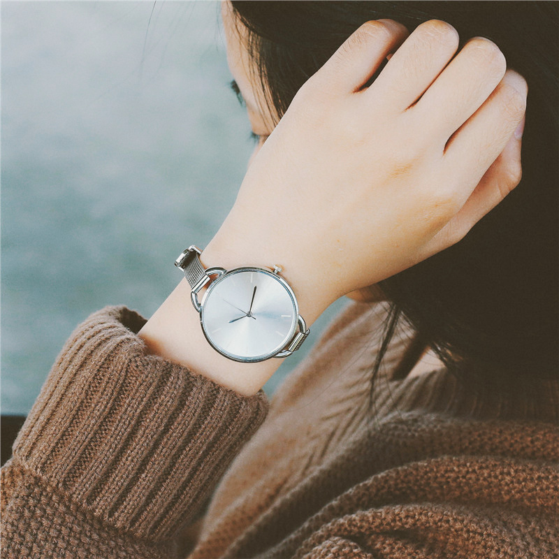 手表女學生韓版簡約潮流氣質大盤鋼絲細帶創意個性經典復古小腕表
